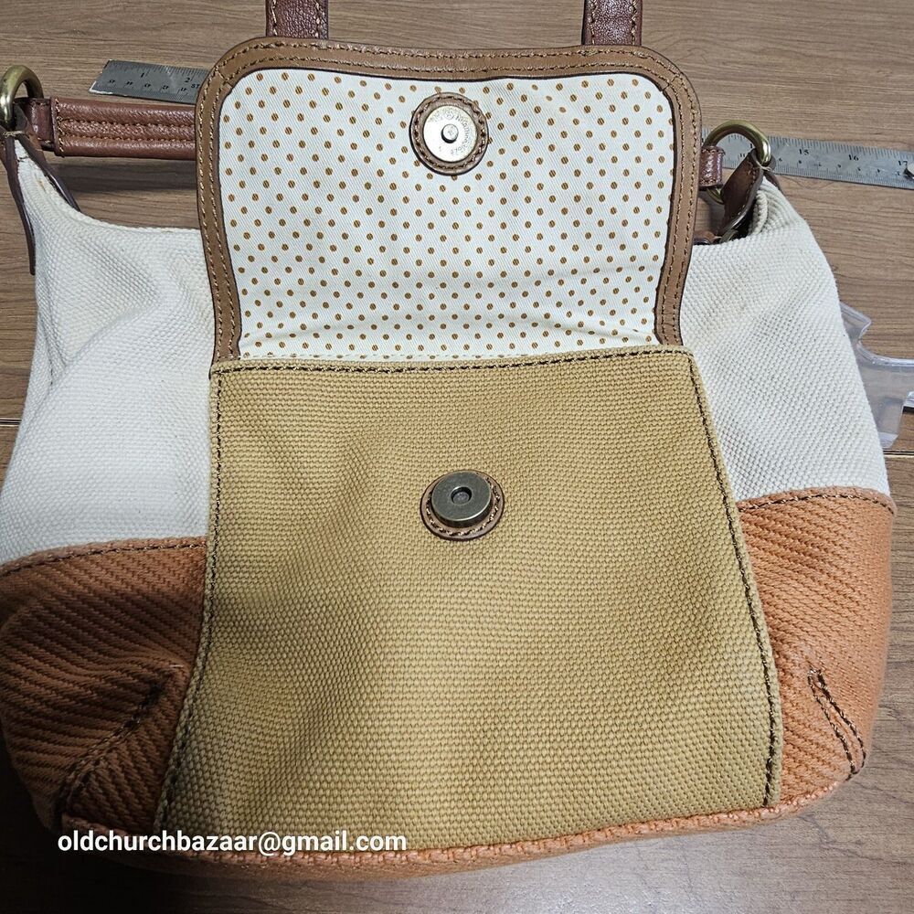 FOSSIL Tote Small Peach/Leather Canvas Hobo,Hand Bag Purse,  Pre-loved - Picture 14 of 16